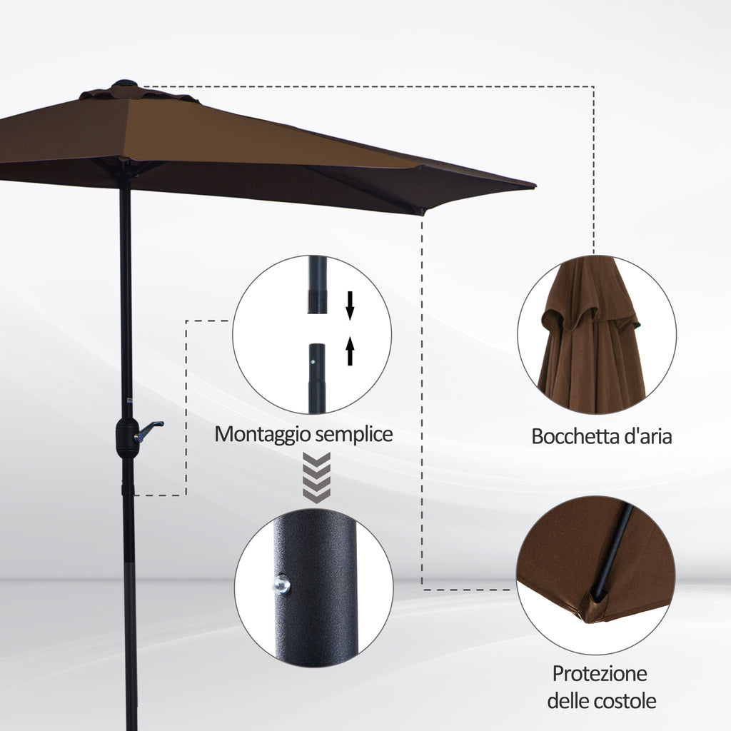 Space-Saving Mezzaluna Wall Umbrella with Crank Opening, Coffee