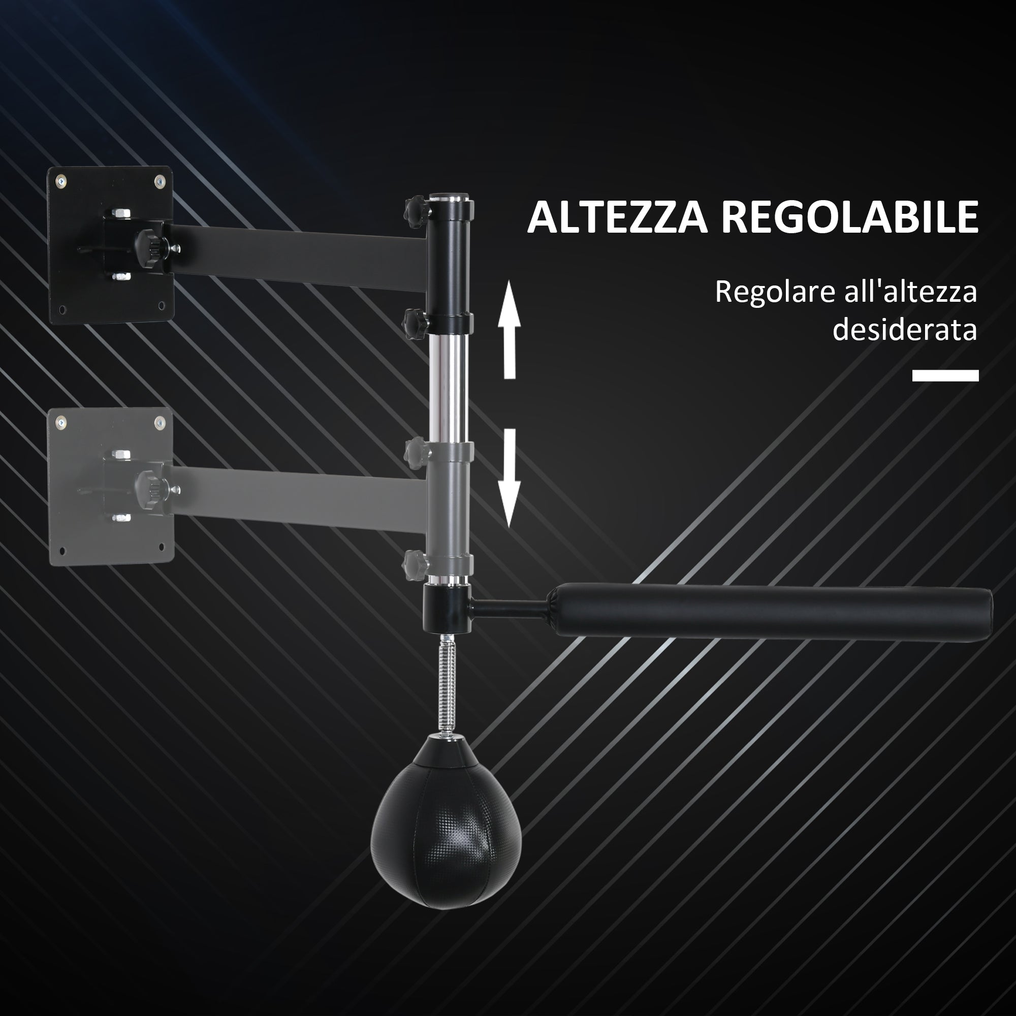 HOMCOM Wall-mounted Speed Bag for Boxing and MMA with Adjustable Height with Pole, in Steel and PU, 79x72x20 cm, Black - Borgè