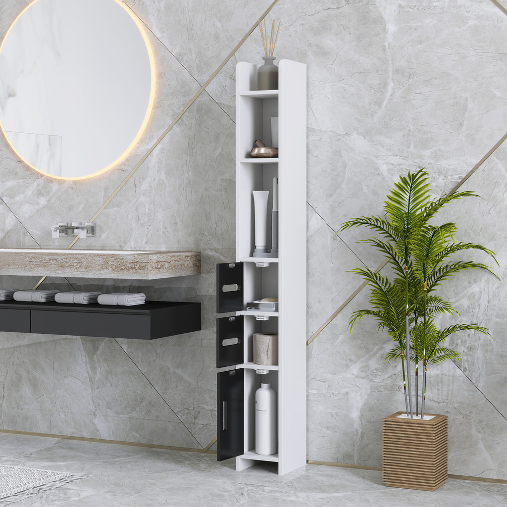 kleankin Bathroom Column with 3 Shelves and 3 Cabinets, Wooden, 15x17x120 cm, Black and White