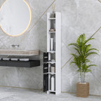 kleankin Bathroom Column with 3 Shelves and 3 Cabinets, Wooden, 15x17x120 cm, Black and White