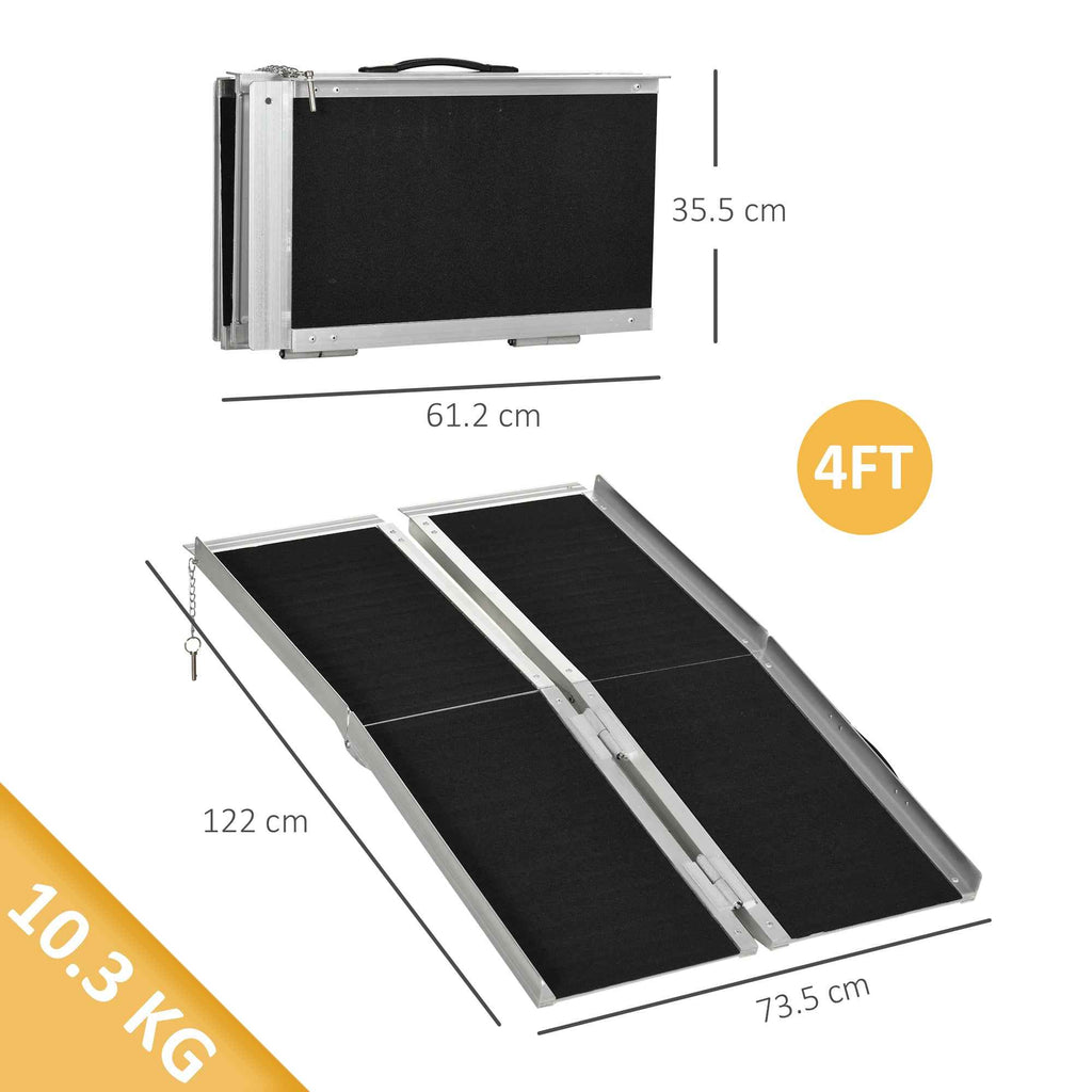 HOMCOM Folding Aluminum Wheelchair Ramp with Non-Slip Coating and Edges, 122 x 73.5 cm, Black