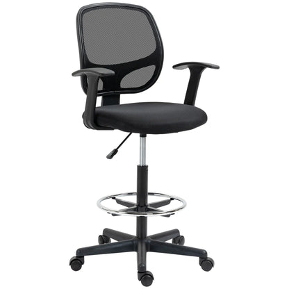 Height Adjustable Office Chair with Armrests, Wheels and Padded Seat, 60x56x110-132 cm, Black