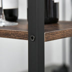 Industrial Style High Table Set with 2 Stools and Shelf in Metal and Wood, Modern Bar and Kitchen Furniture, Rustic Brown