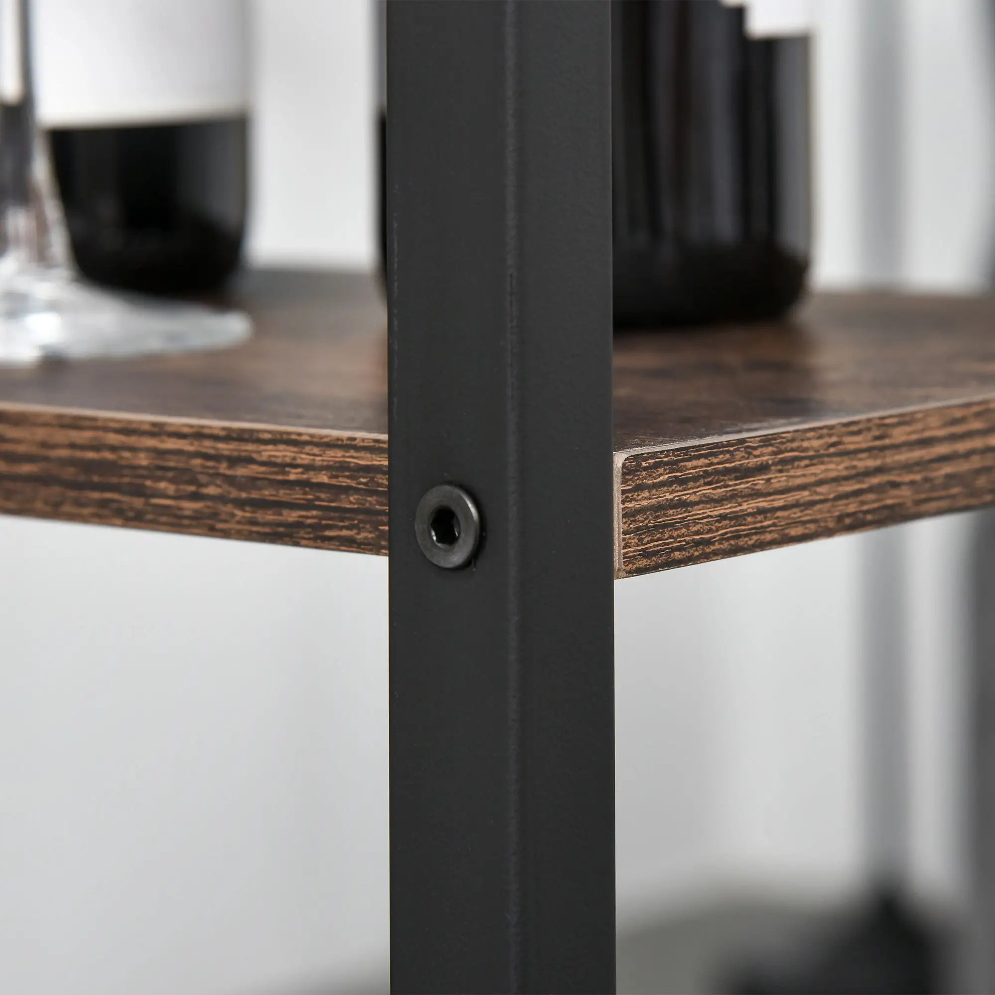 Industrial Style High Table Set with 2 Stools and Shelf in Metal and Wood, Modern Bar and Kitchen Furniture, Rustic Brown