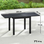 Outsunny Extendable Garden Table for 4-6 People with Slatted Top, Aluminum, 80/160x80x75 cm, Black