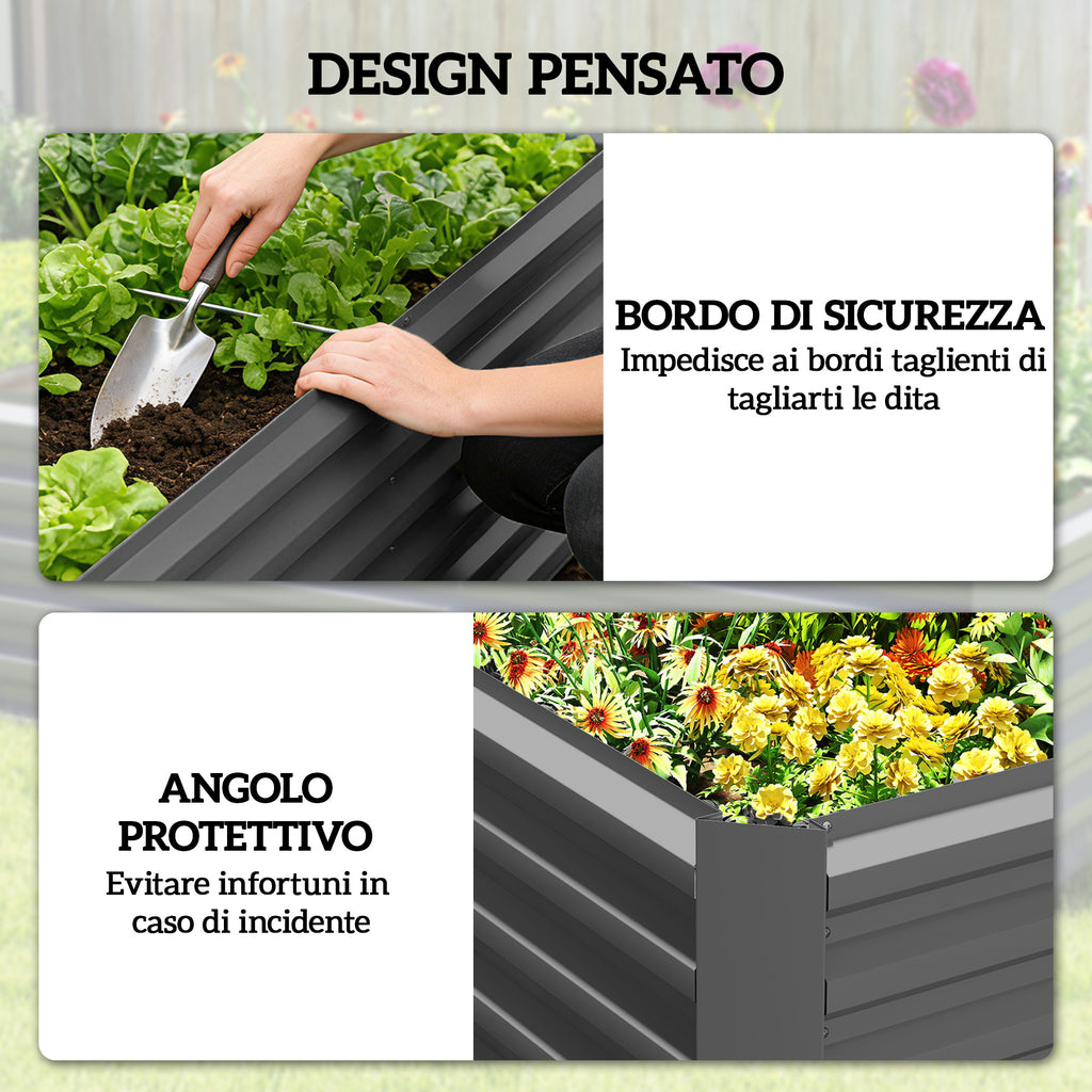 Outsunny Raised Garden Bed with Open Bottom and Rounded Edges, 180x90x57.5 cm, Dark Grey
