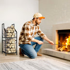 2-Tier Metal Firewood Rack with Raised Base, 34x30x80 cm, Black