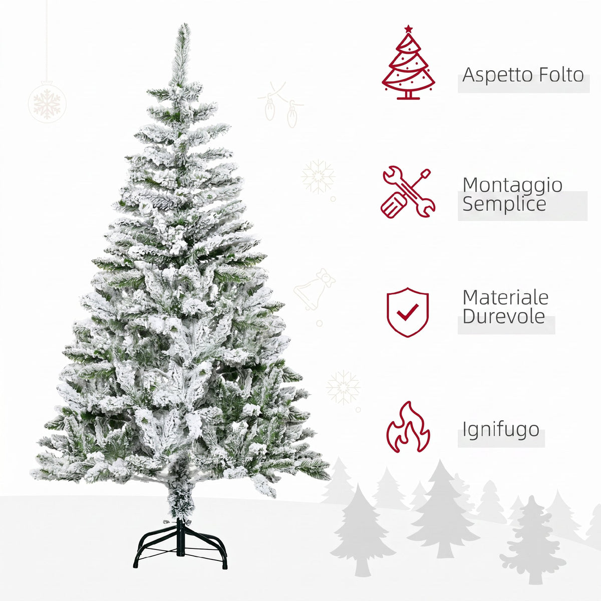 HOMCOM 150cm Tall Snow-Covered Christmas Tree with 358 Fireproof Branches and Steel Base, Green