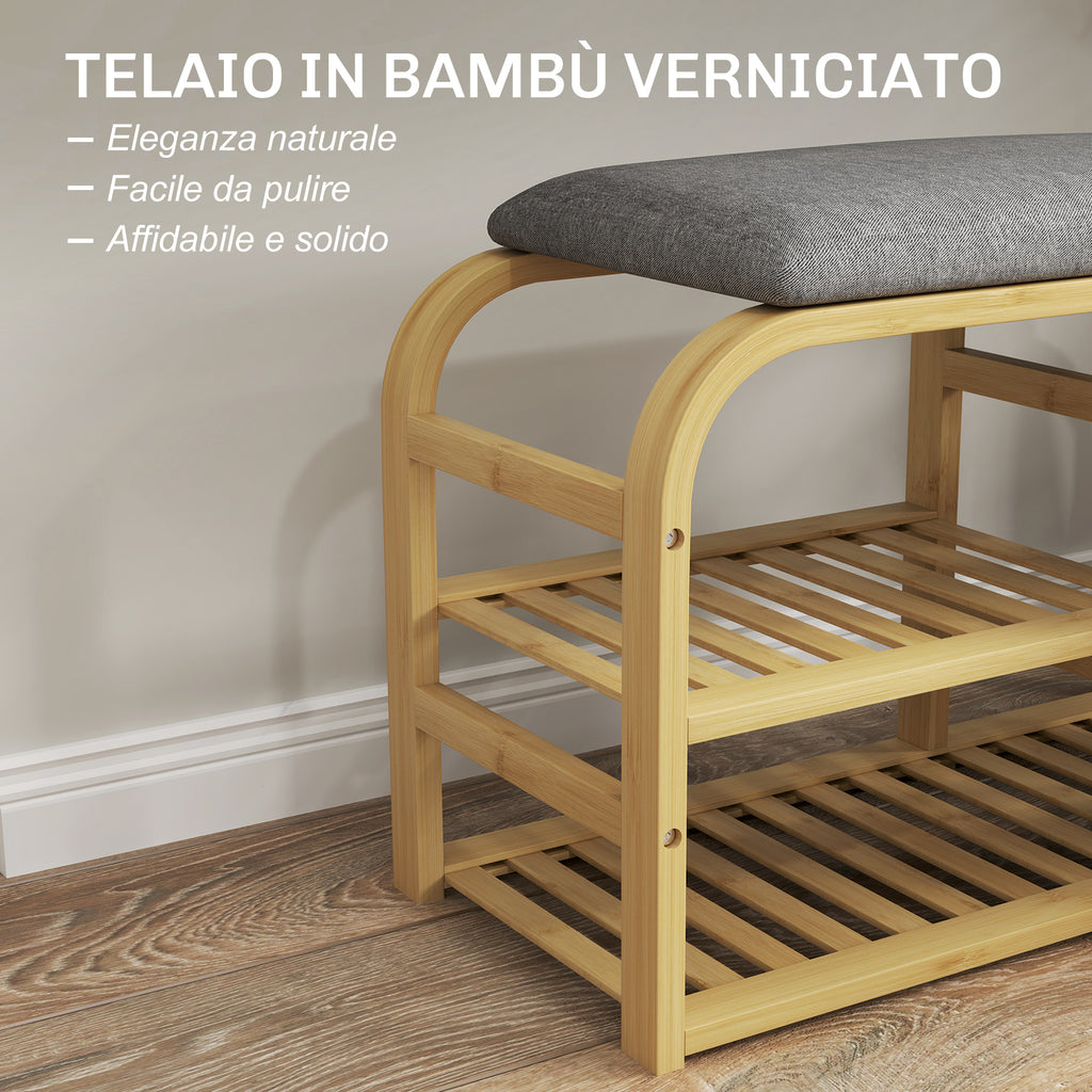 Entrance Shoe Rack Bench with Padded Seat, Slatted Design and Removable Basket, 70x30x45 cm, Wood