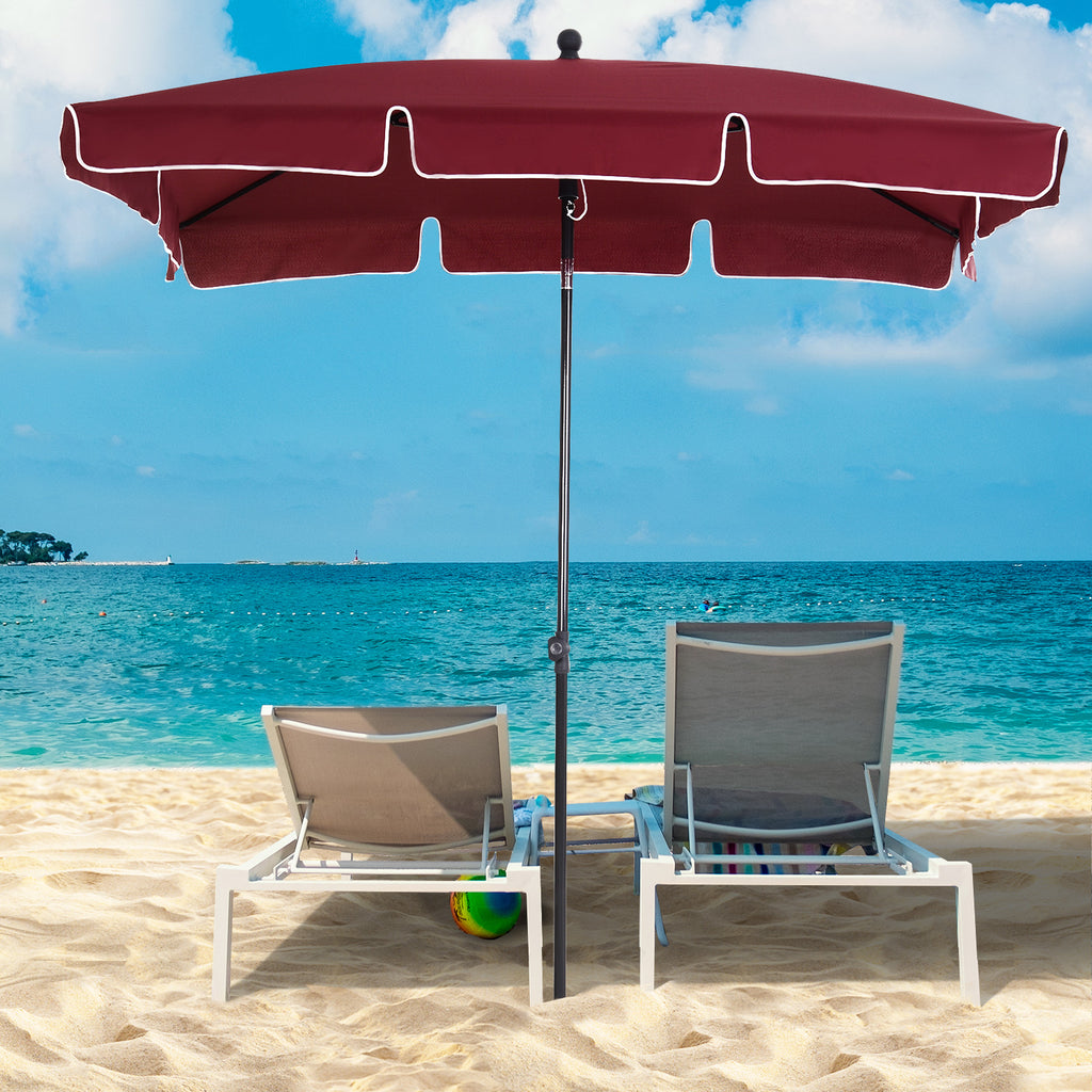 Rectangular and Adjustable Garden Umbrella with Aluminum Pole, 2x1.3x2.5 m, Wine Red