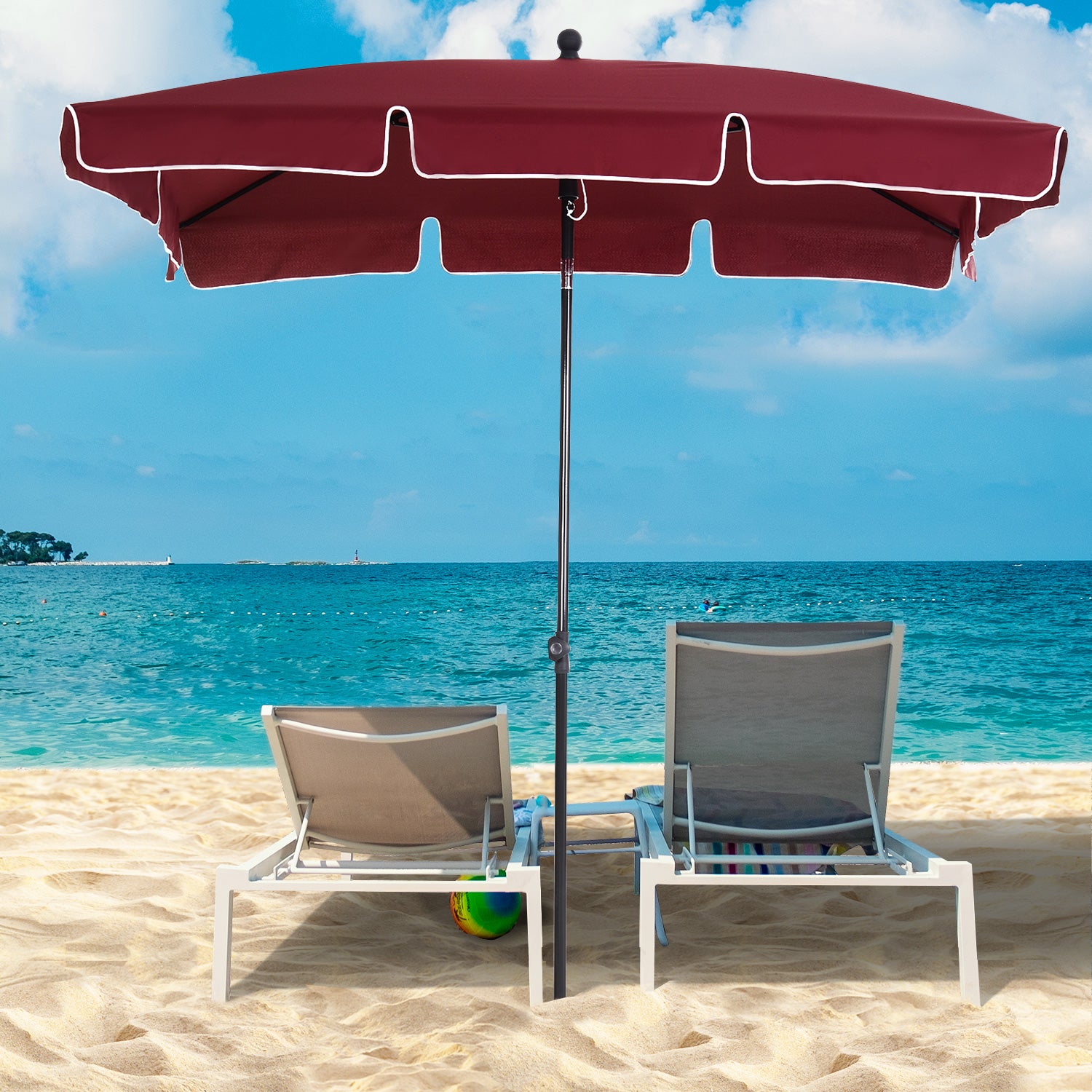 Rectangular and Adjustable Garden Umbrella with Aluminum Pole, 2x1.3x2.5 m, Wine Red