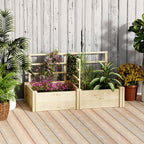 Garden Bed with 3 Trellis and 2 Fir Wood Planters with Open Bottom, 119x62.5x64 cm, Wood Color