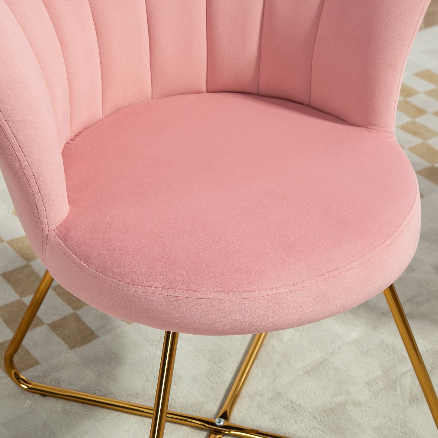 Modern Ergonomic Chair with Pink Velvet Petal Backrest and Gold Cross Legs, 69x64x80 cm