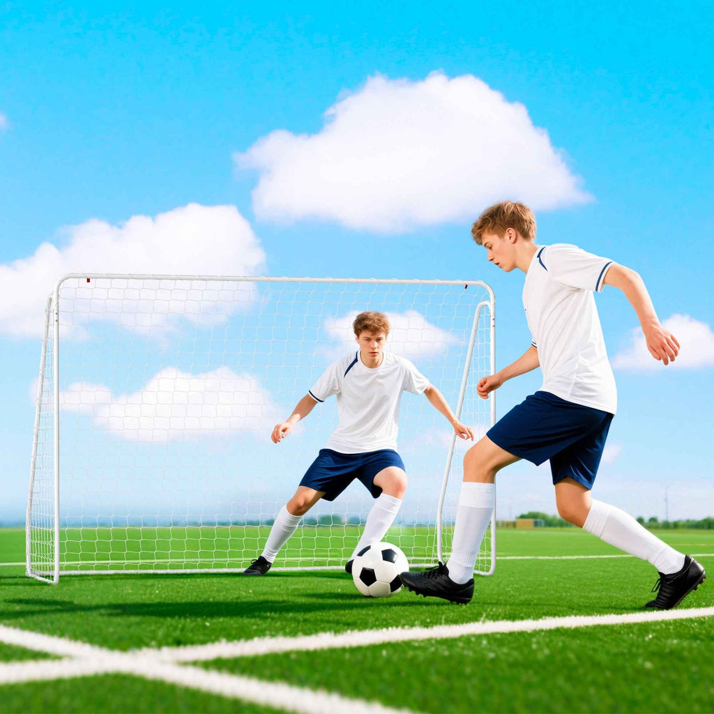 HOMCOM Football Goal for Garden and Park with 6 U-Shaped Pegs, in PE and Epoxy Metal, 301x120x200 cm, White