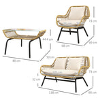 4-piece garden set in PE rattan and metal with sofa, 2 chairs and coffee table, Beige