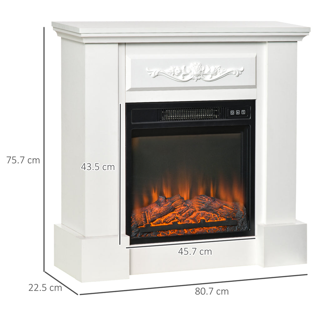 1800W Electric Fireplace with Flame Effect, Remote Control, Timer and Adjustable Temperature, White