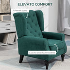 French Style Living Room Armchair with Padded Seat and Cushions, Polyester, 74x86x102 cm, Dark Green