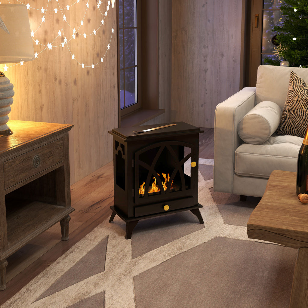 Floor-Standing Bioethanol Fireplace with 1.2L Burner and 25-Inch Cover, 45 x 28 x 54cm, Black