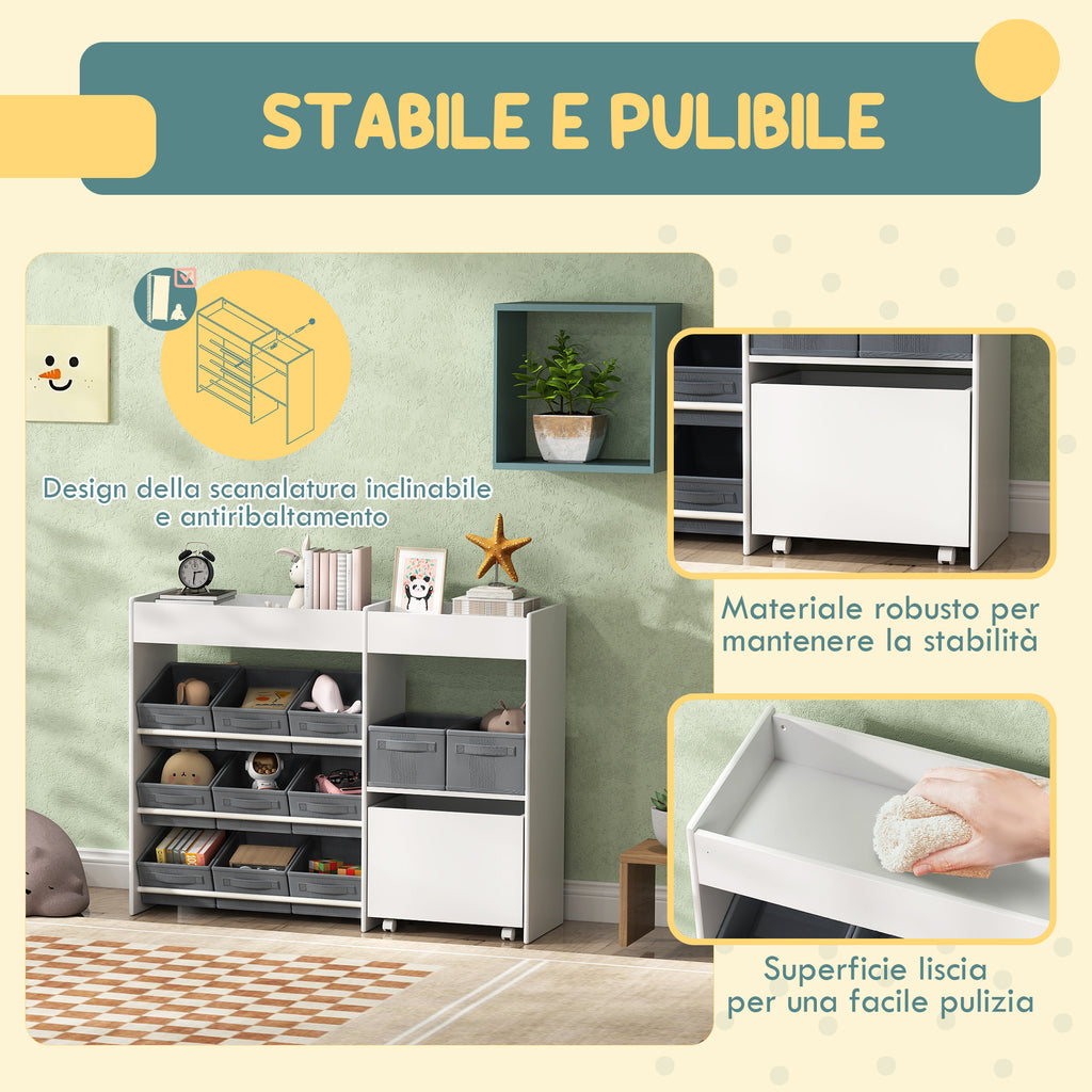 Children's Toy Storage Cabinet with 11 Fabric Baskets, Cabinet and Shelves, 105x30x80 cm, White