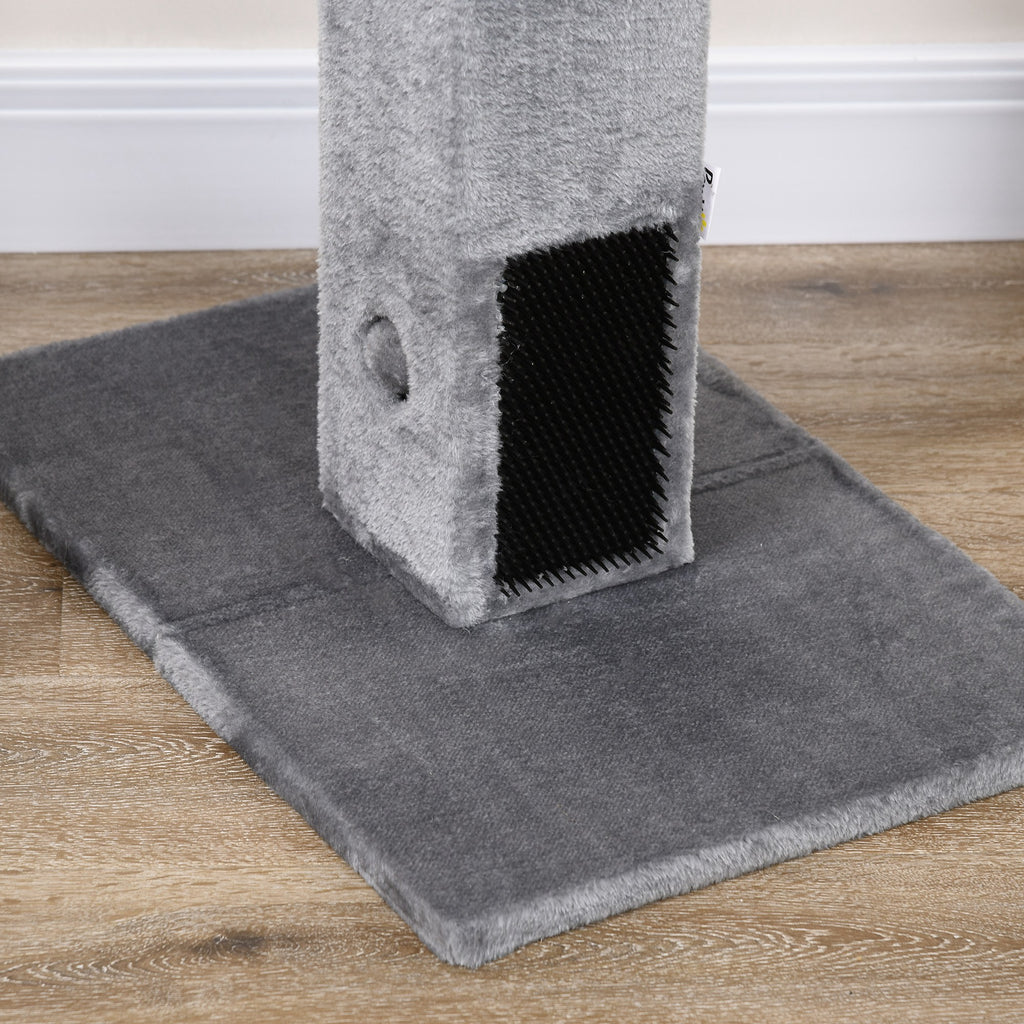 Scratching Post Tree for Cats with 2 Toy Balls and Brush, in Wood, Jute and Plush, 59.5x39x79 cm, Gray