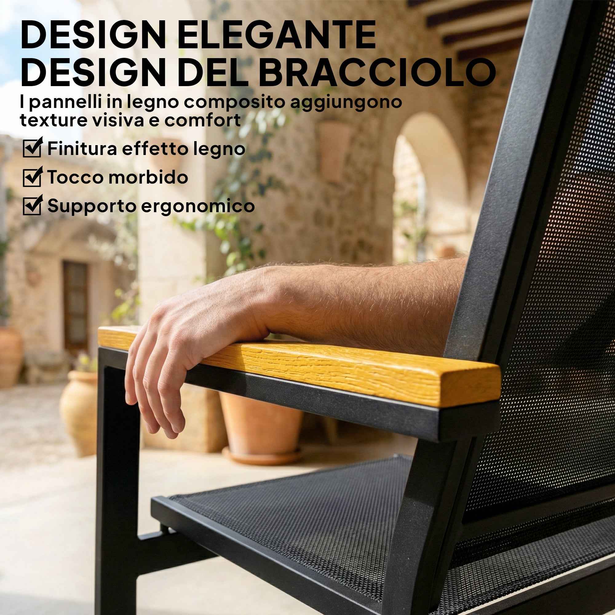 Outsunny 4-Piece Garden Furniture Set with Tempered Glass Coffee Table and 3 Teslin Fabric Seats, Black