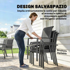 Outsunny 7-Piece Outdoor Set with 2-Section Garden Table and 6 Stackable Texteline Chairs, Grey