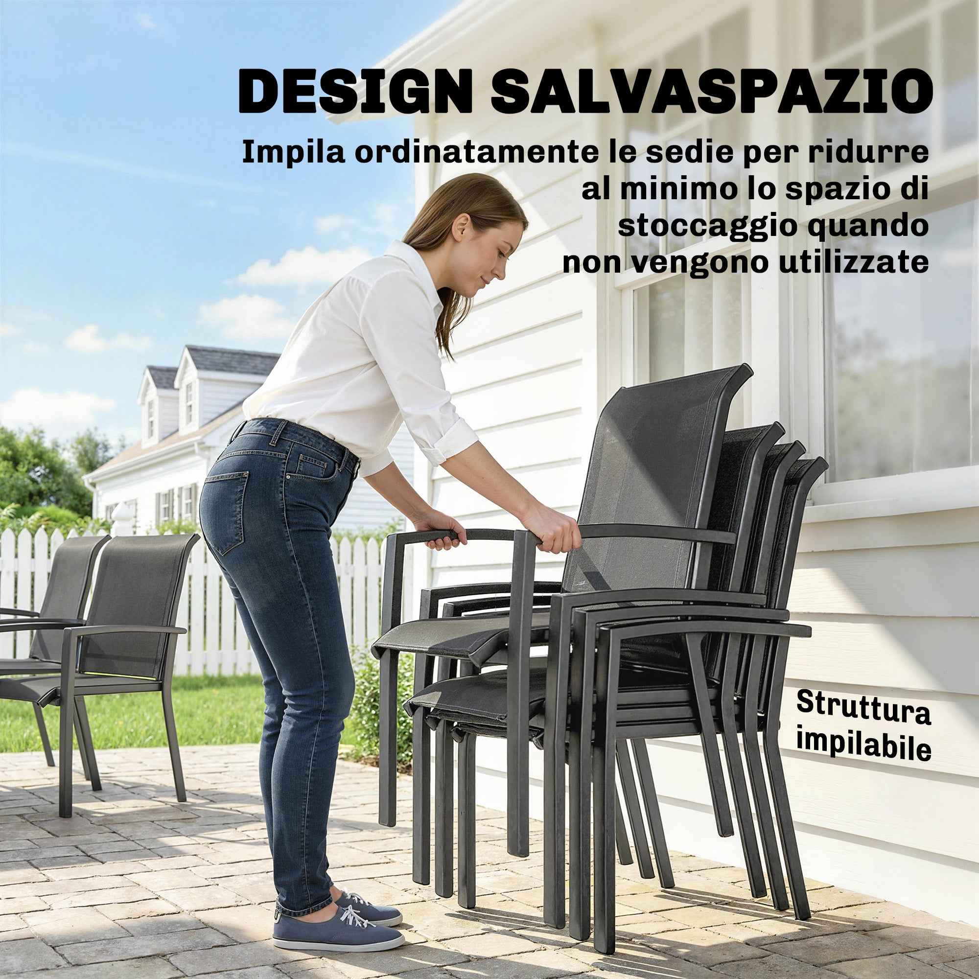 Outsunny 7-Piece Outdoor Set with 2-Section Garden Table and 6 Stackable Texteline Chairs, Grey