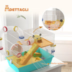 PawHut Hamster Cage with Wheel, House, Bowl, Ramps and Tank, in Steel, PS and PP, 45x28x37 cm, White and Blue
