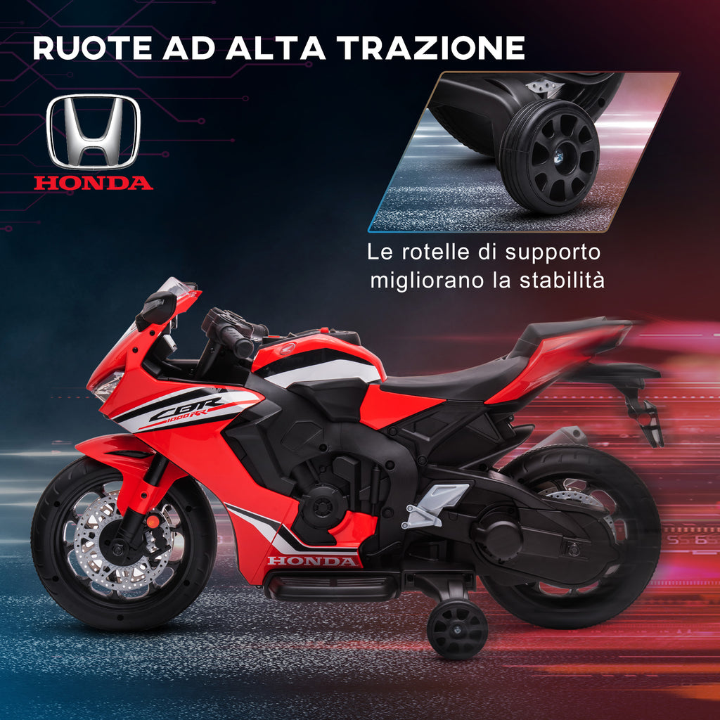 Honda Licensed Electric Motorcycle for Kids, 6V Rechargeable Battery, 3km/h Speed, Red
