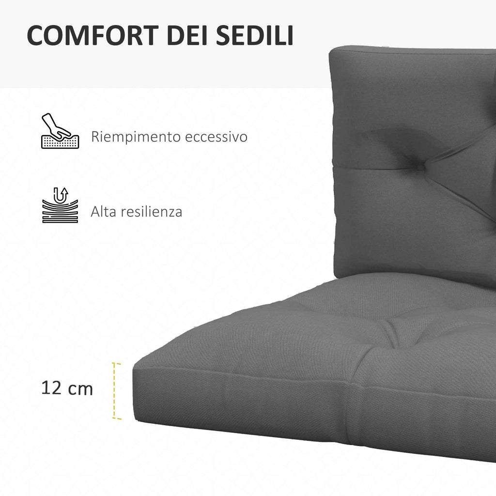 Outsunny 2-Piece Garden Cushion Set for Sofas and Pallets in Polyester with Thick Filling, Grey