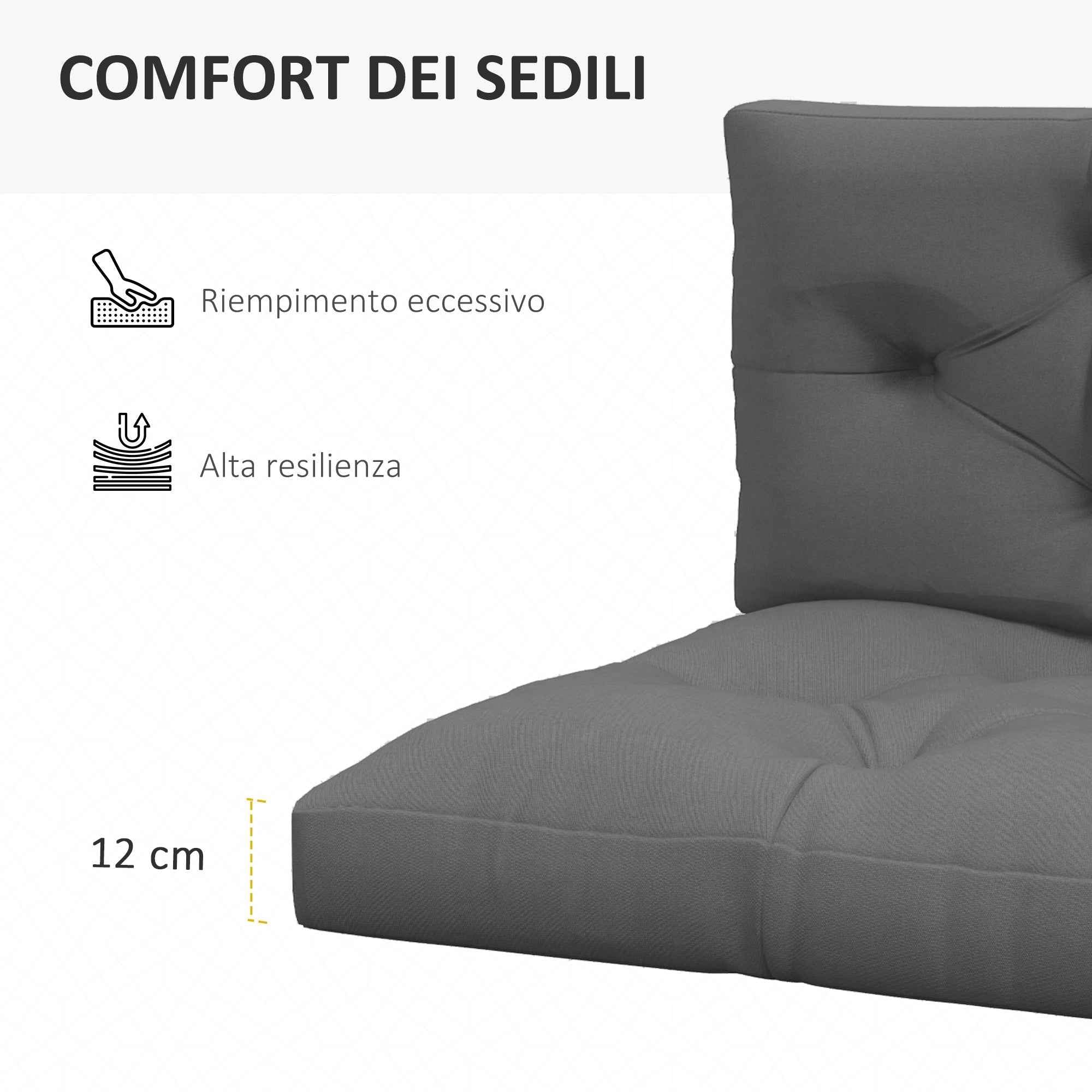 Outsunny 2-Piece Garden Cushion Set for Sofas and Pallets in Polyester with Thick Filling, Grey