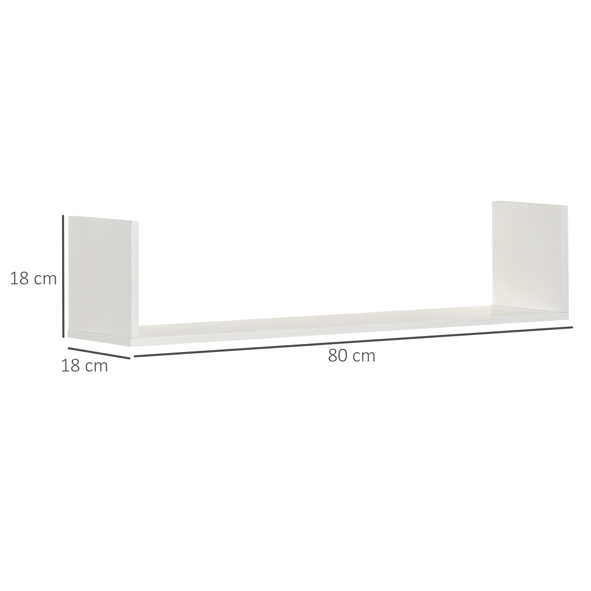 Set of 3 Wooden Wall Shelves, 80x18x18 cm, White