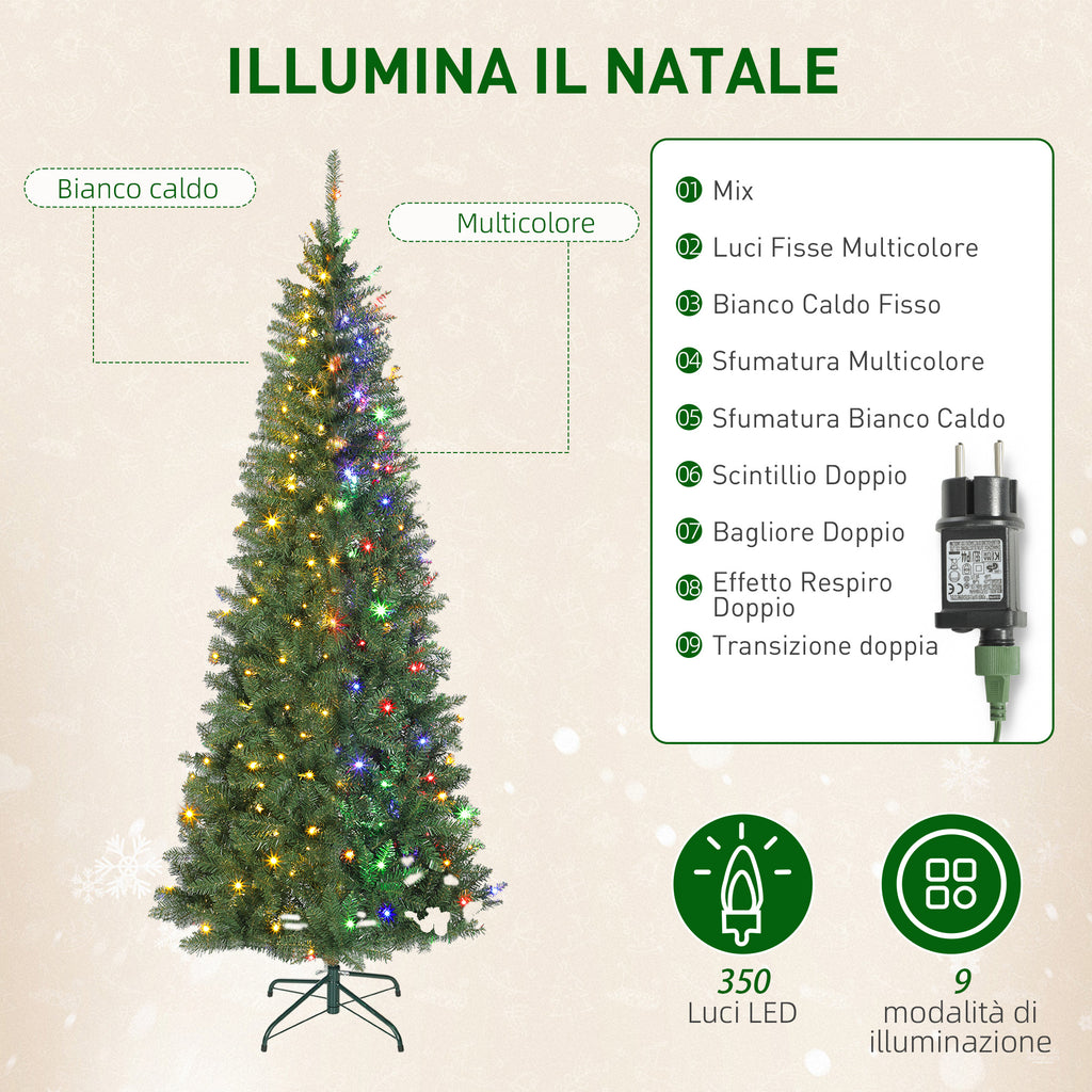 210cm Illuminated Christmas Tree with 350 White and Colourful Lights, 9 Lighting Modes