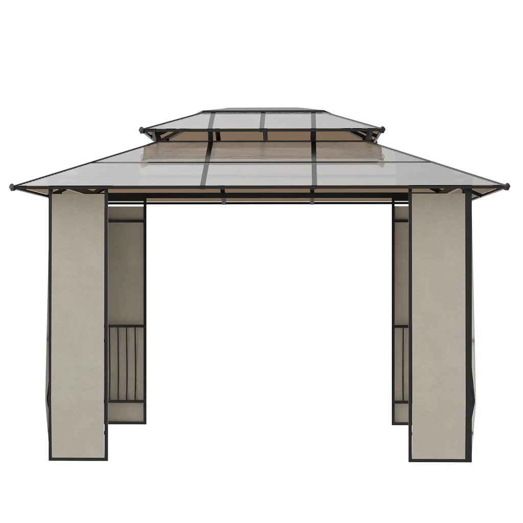 3.7x3m Garden Gazebo with 2-Tier Polycarbonate Roof, Steel and Aluminum, Brown - Borge' Group Limited