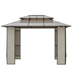 3.7x3m Garden Gazebo with 2-Tier Polycarbonate Roof, Steel and Aluminum, Brown - Borge' Group Limited