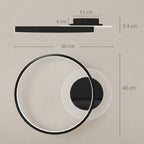 Modern 2-Ring LED Ceiling Light with Adjustable Brightness, 30W Power, Black