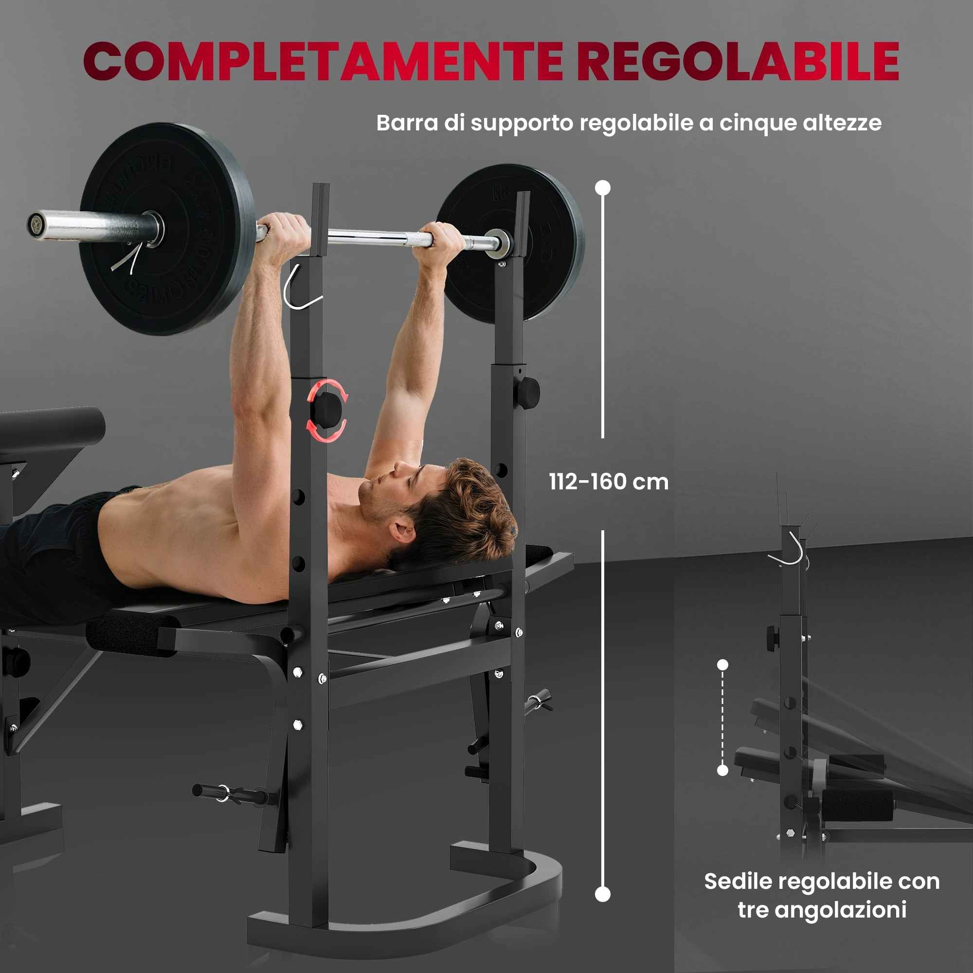 SPORTNOW Adjustable Multifunction Gym Bench with Barbell Rack with Leg Extension, Low Row, Arm Curl, Black