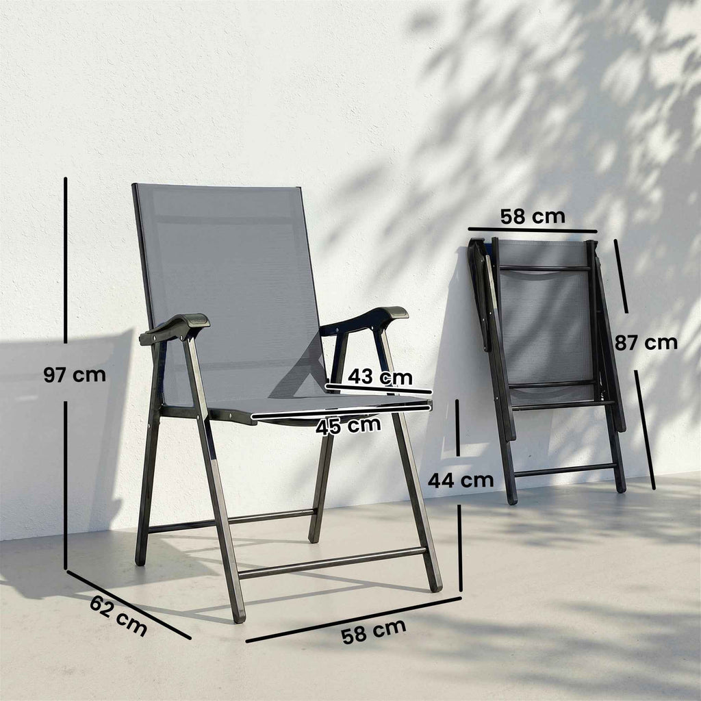 Outsunny Set of 2 Folding Chairs with High Back and Armrests, Light Grey