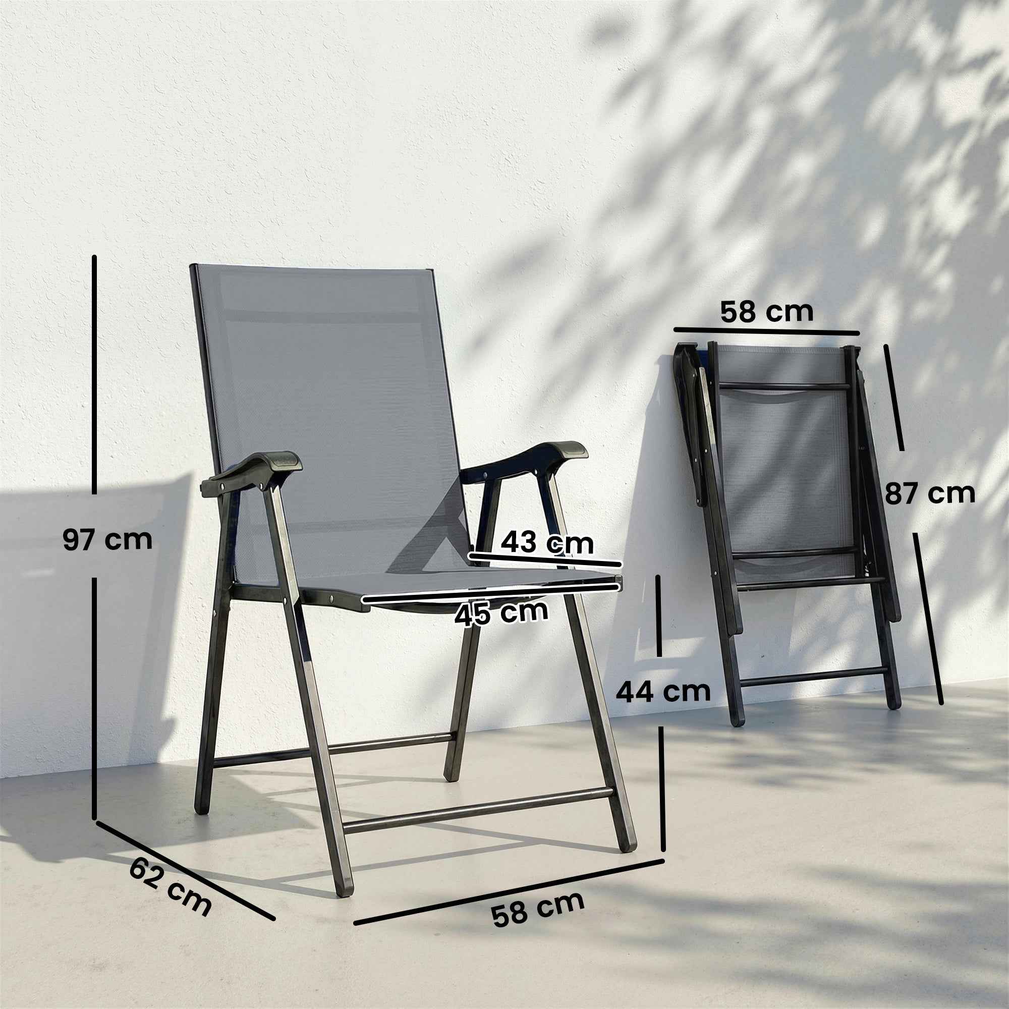Outsunny Set of 2 Folding Chairs with High Back and Armrests, Light Grey