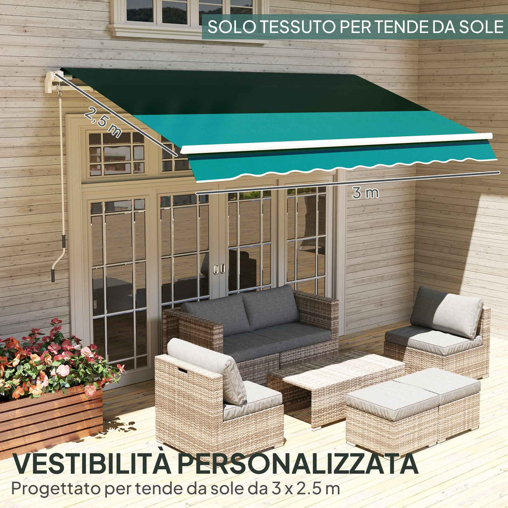 Outsunny Replacement Awning Cover for 3x2.5m Retractable Sun Shade Sail in Anti-UV 50+ Polyester, Green