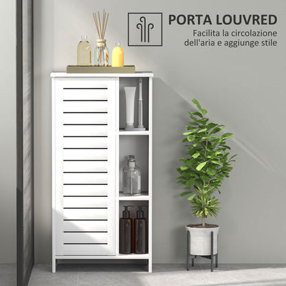 Bathroom Cabinet with 3-Tier Closed Cabinet and 3 Open Shelves, in White Wood, 48x24x96.5 cm