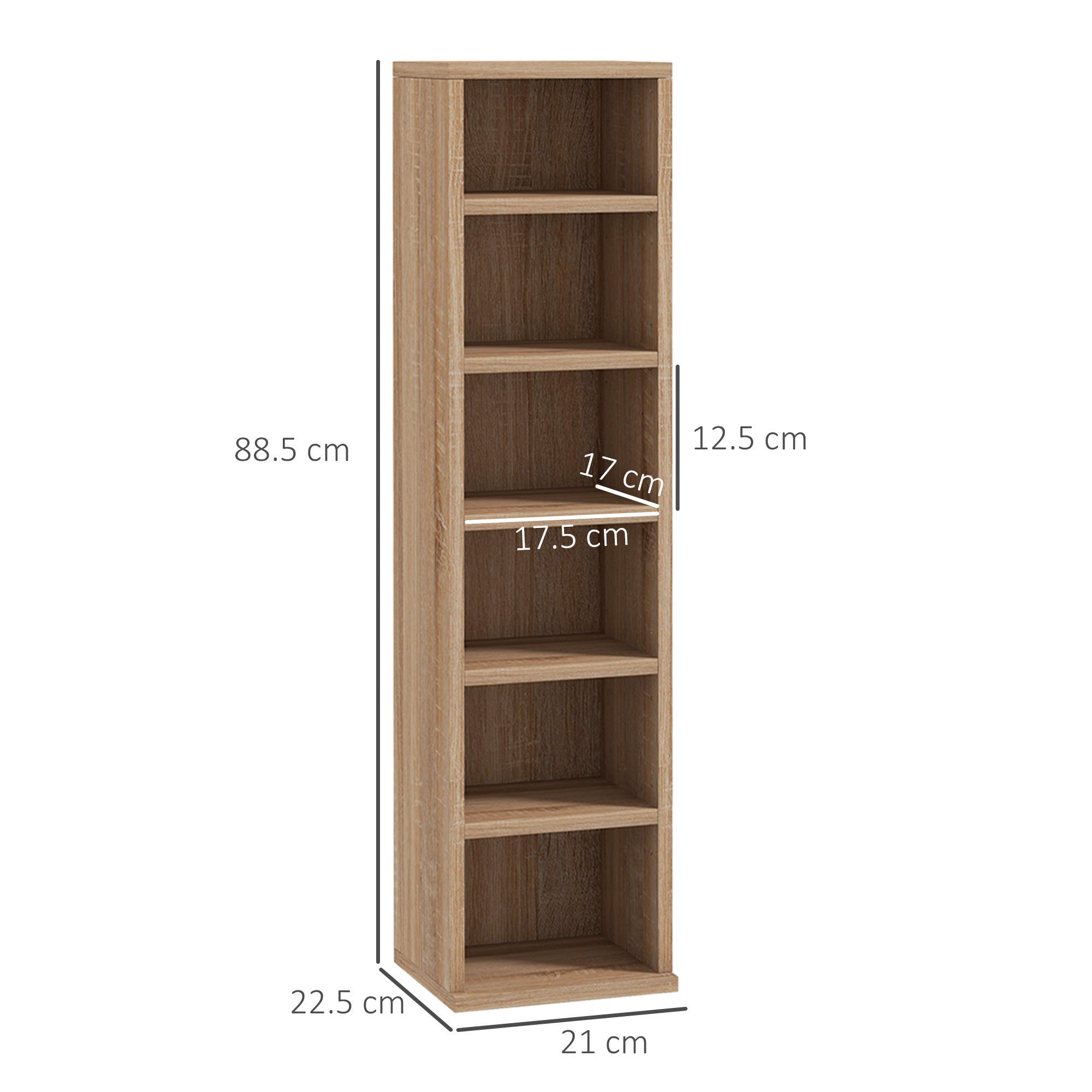 CD Rack, Set of 2, Adjustable Shelves for 204 CDs, 21x22. 5x88. 5 cm, Wood Color
