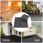 Set of 9 Interlocking Terrace Tiles, Floor Tiles, Non-Slip PP Outdoor Tiles, Area: 0.81 m², 30x30x2cm, Black
