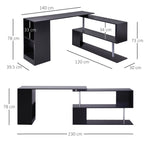 Space-Saving Corner Desk with S-Shaped Shelf, Modern Wooden Desk, 140x120x78 cm, Black