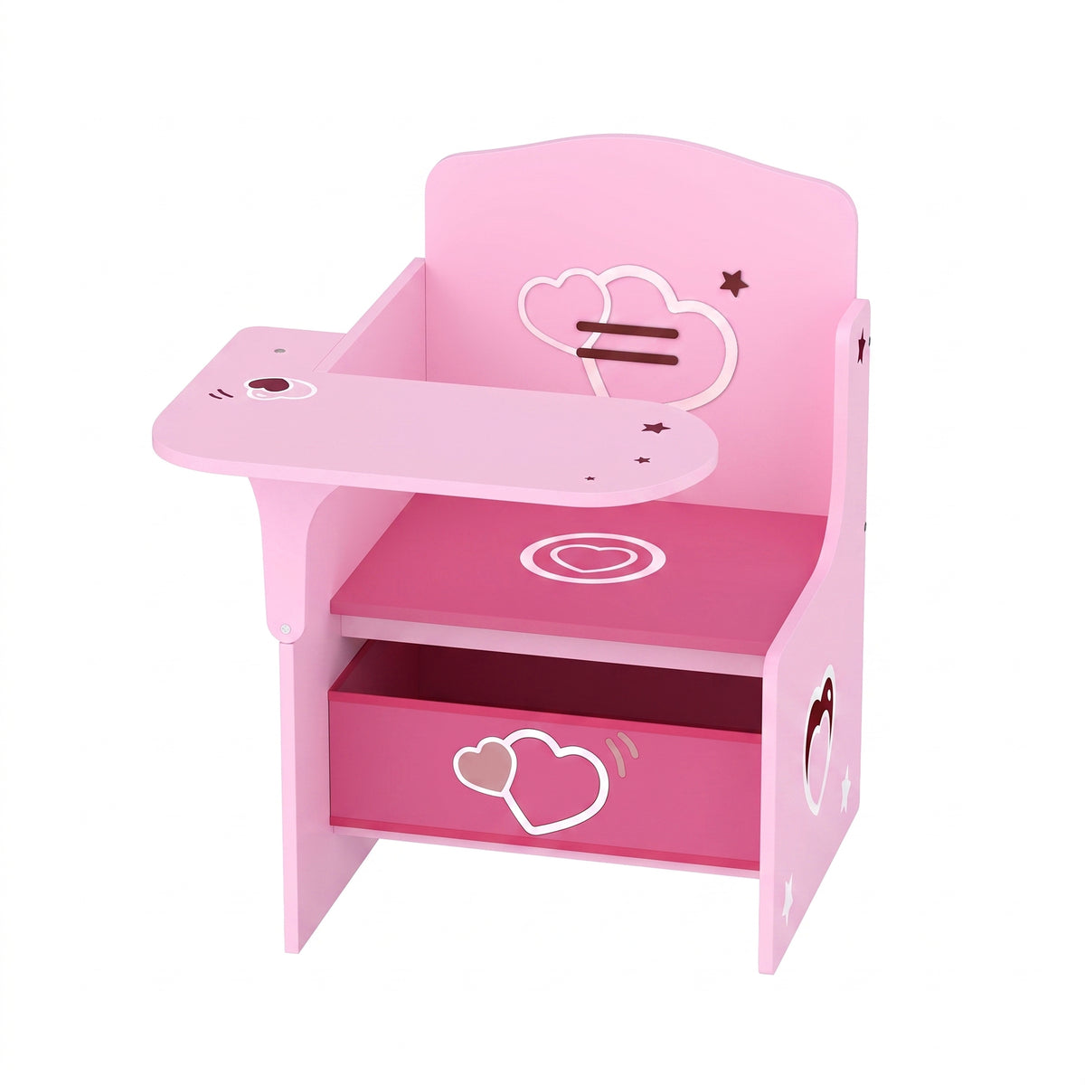 AIYAPLAY Children's Table and Chair Set for 3-5 Years Old in MDF Wood with Heart Patterns, Integrated Storage, Pink