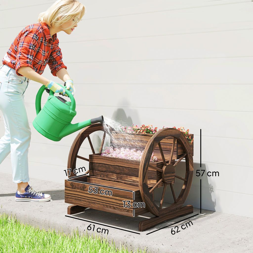 Outsunny 3-Tier Outdoor Planter with Decorative Wheels Made of Carbonized Fir Wood, 62x61x57 cm