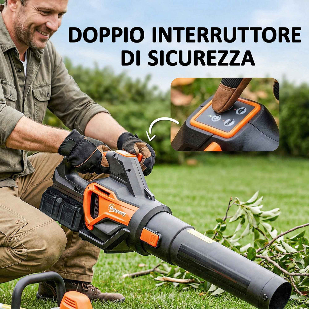 Outsunny 20V Cordless Leaf Blower, 900W Brushless Motor, 3 Speed Levels, Turbo Boost, Battery Charger
