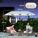 Outsunny Double Umbrella with LED Lights and Crank Handle, in Polyester and Steel, 2.92 x 1.5 x 2.2 m, Beige