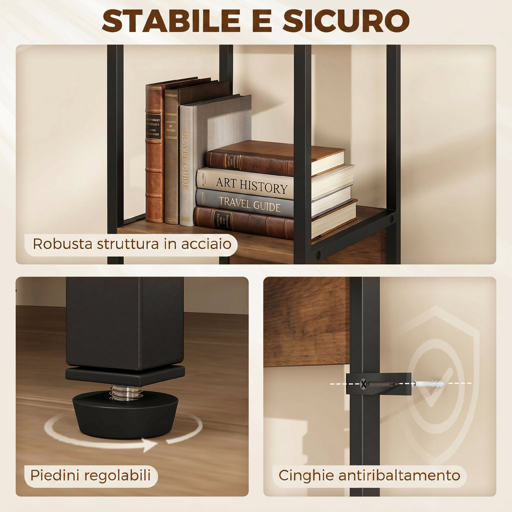 HOMCOM 6-Shelf Bookcase, Brown Wood Finish