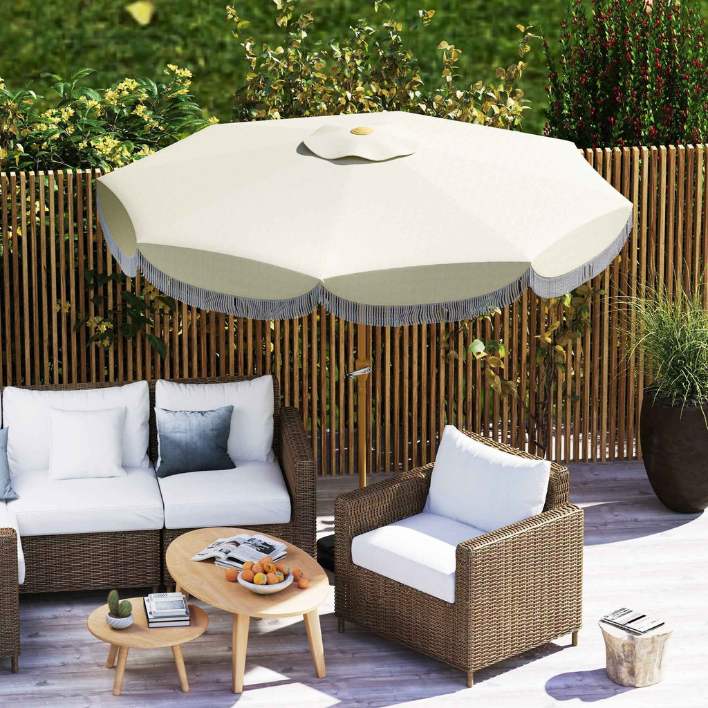 Outsunny 2.7x2.4m Round Garden Umbrella with Crank Handle, Metal and Polyester, Beige